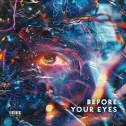 Before Your Eyes cover art design - for Alternative Rock, Electronic Music - style Double Exposure, Cinematic Style - in Blue, Orange Color