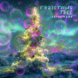 Christmas Tree premade cover art design - for Synth-Pop, Dream Pop Music - Digital Painting, Cinematic Style Style - in Green, Blue Color