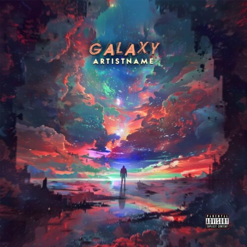 Galaxy premade landscape cover art design - for Ambient, Electronic Music - style Abstract, Cinematic Style - in Blue, Purple Color