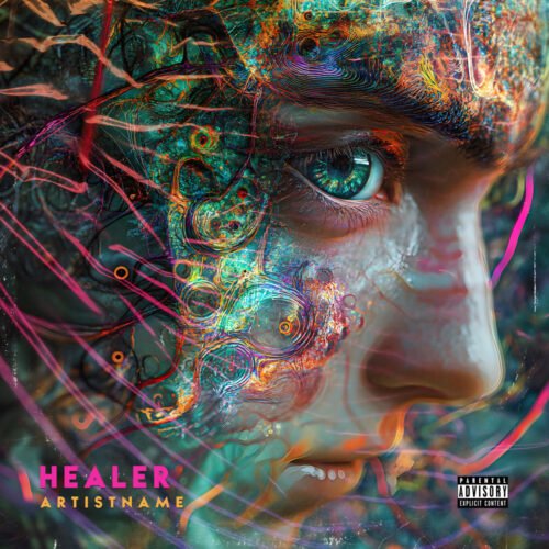 Healer premade cover art design - for Ambient, Experimental Music - style Abstract, Biopunk - in Blue, Green Color