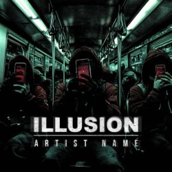 Illusion cover art design - for Alternative Hip-Hop, Dark Synth Music - Cinematic Style, Digital Art Style - in Black, Green Color