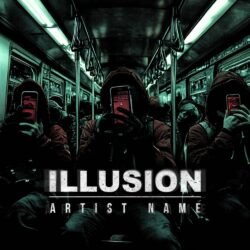 Illusion cover art design - for Phonk, Industrial Music - style Photographic, Cinematic Style - in Green, Black Color