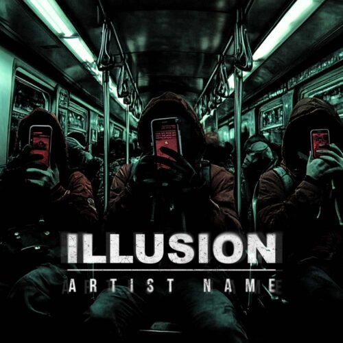 Illusion cover art design - for Phonk, Industrial Music - style Photographic, Cinematic Style - in Green, Black Color
