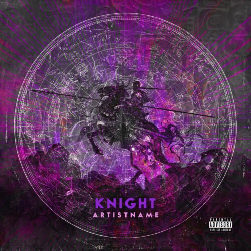 Knight premade album cover art design - for Alternative Metal, Black Metal Music - style Conceptual Art, Dark Fantasy - in Purple, Pink Color