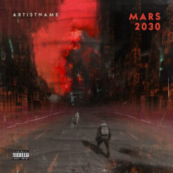 Mars 2030 premade cover artwork design - for Industrial, Dark Synth Music - Sci-Fi Style, Digital Painting Style - in Red, Black Color