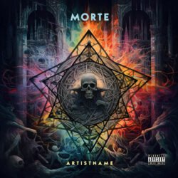 Morte skeleton cover art design - for Black Metal, Death Metal Music - style Dark Fantasy, Dark Surrealism - in Black, Grey Color