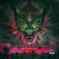 Psytrance Festival poster cover art design - for Psytrance, Trance Music - 3D Render, Abstract Style - in Green, Pink Color