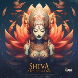 Shiva premade psytrance cover art design - for World Music, Ambient Music - style Illustrated, Iconography - in Blue, Orange Color
