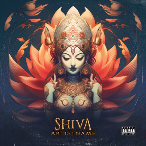 Shiva premade psytrance cover art design - for World Music, Ambient Music - style Illustrated, Iconography - in Blue, Orange Color