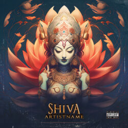 Shiva premade psytrance cover art design - for Ambient, New Age Music - Digital Painting, Sacred Geometry Style - in Orange, Blue Color