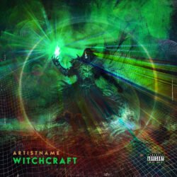 Witchcraft metal cover art design - for Witch House, Black Metal Music - style Dark Fantasy, Cyberpunk - in Green, Black Color