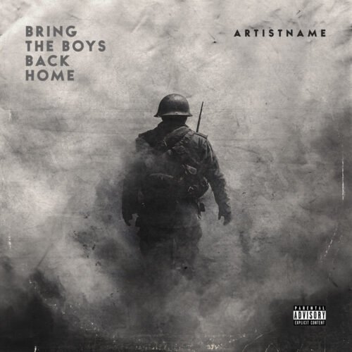 Bring the boys back home cover art design - for Alternative Rock, Ambient Music - style Cinematic Style, Monochrome - in Black, Grey Color