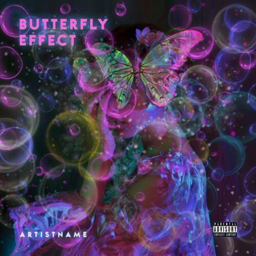 Butterfly Effect premade cover art design - for Electronic, Synth-Pop Music - style Double Exposure, Surrealist - in Pink, Purple Color