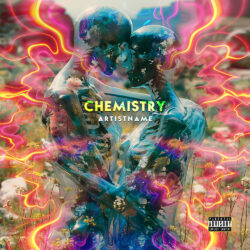 Love Chemistry premade cover art design - for Electronic, Art Pop Music - Digital Art, Surrealist Style - in Blue, Pink Color