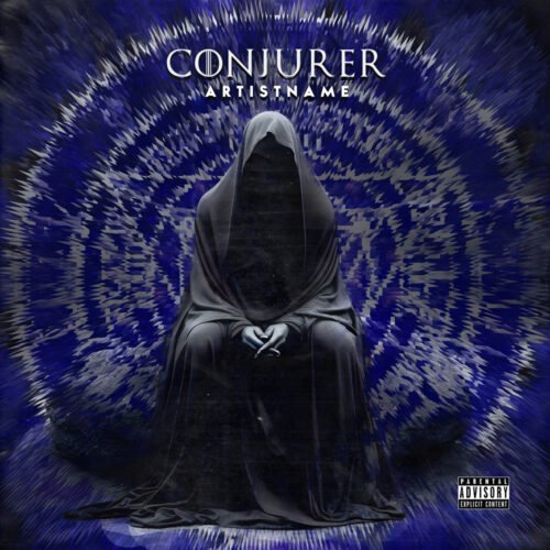 Conjurer premade cover art design - for Doom Metal, Black Metal Music - style Dark Fantasy, Gothic Art - in Blue, Black Color