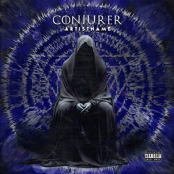 Conjurer premade cover art design - for Black Metal, Death Metal Music - Dark Fantasy, Dark Surrealism Style - in Black, Blue Color