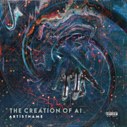 Creation of AI premade cover art design - for Electronic, Techno Music - Cyberpunk, Digital Art Style - in Blue, Grey Color