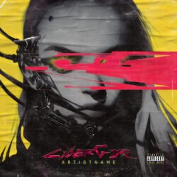 Cybergirl Premade Cover Art Design - For Dark Synth, Electronic Music - Style Acid Graphics, Cyberpunk - In Yellow, Pink Color