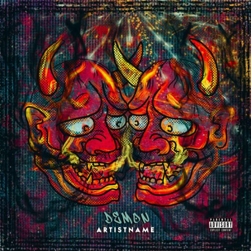 Demon cover art design - for Alternative Metal, Black Metal Music - style Acid Graphics, Dark Fantasy - in Red, Yellow Color