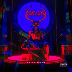 Devilish premade cover art design - for Dark Electro, Phonk Music - style Cyberpunk, Dark Fantasy - in Red, Blue Color