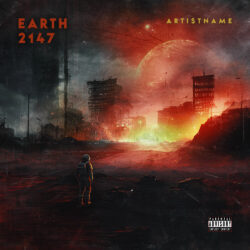 Earth 2147 premade cover art design - for Industrial Metal, Dark Synth Music - Sci-Fi Style, Digital Painting Style - in Red, Orange Color