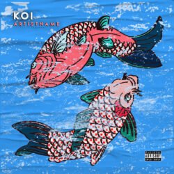 Koi fish premade cover art design - for Indie Pop, Alternative Rock Music - style Illustrated, Ukiyo-E - in Blue, Pink Color