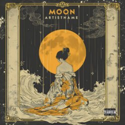 Moon cover art design - for Ambient, Alternative Rock Music - style Art Nouveau, Illustrated - in Black, Yellow Color