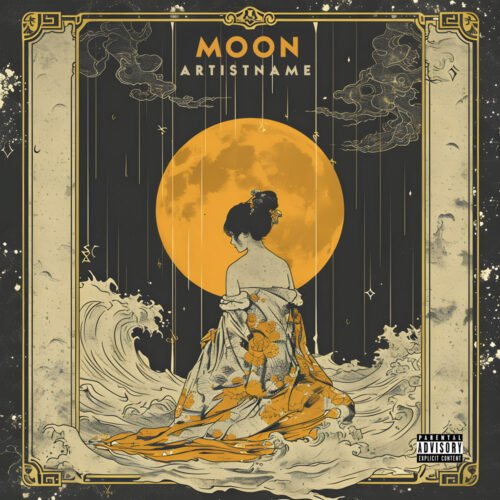 Moon cover art design - for Ambient, Alternative Rock Music - style Art Nouveau, Illustrated - in Black, Yellow Color