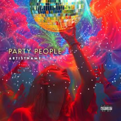 Party People premade cover artwork design - for Dance-Pop, Electronic Music - style Cinematic Style, Collage - in Red, Orange Color