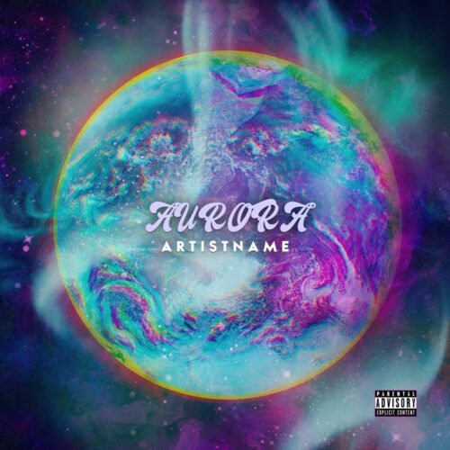 Aurora premade album cover art design - for Ambient, Chillwave Music - style Cinematic Style, Psychedelic Art - in Blue, Purple Color