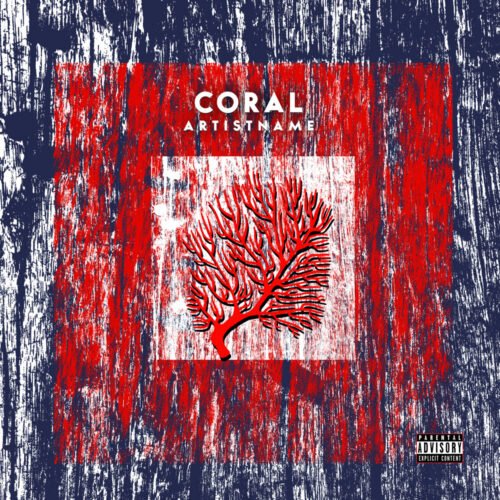 Coral premade album cover art design - for Alternative Rock, Indie Rock Music - style Collage, Minimalist - in Red, Blue Color
