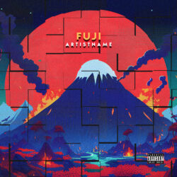 Fuji premade album cover art design - for Synthwave Style, Dark Synth Music - Synthwave Style, Retro Style - in Red, Blue Color