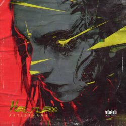 Helpless cyberpunk cover art design - for Alternative Metal, Dark Electro Music - style Acid Graphics, Cyberpunk - in Red, Yellow Color