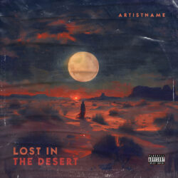 Lost in the Desert album cover art design - for Dark Ambient, Stoner Rock Music - Digital Painting, Cinematic Style Style - in Red, Orange Color