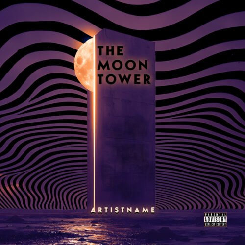 Moon tower premade album cover art design - for Psychedelic Rock, Space Rock Music - style Psychedelic Art, Sci-Fi Style - in Purple, Black Color