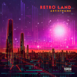 Retro Land premade album cover art design - for Synth-Pop, Dark Synth Music - Synthwave Style, Retrowave Style - in Pink, Purple Color