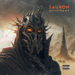 Sauron portrait - for Black Metal, Death Metal Music - Dark Fantasy, Dark Surrealism Style - in Black, Grey Color