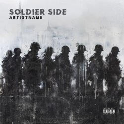 Soldier Side album cover art design - for Alternative Metal, Alternative Rock Music - style Charcoal Sketch, Drip Painting - in Black, Grey Color