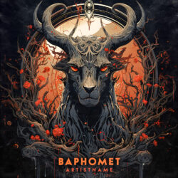 Baphomet metal cover art design - for Black Metal, Death Metal Music - Dark Fantasy, Illustrated Style - in Black, Grey Color