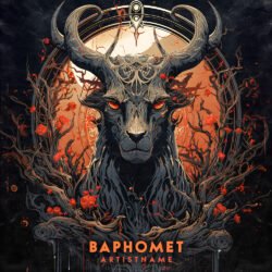 Baphomet metal cover art design - for Black Metal, Dark Ambient Music - style Dark Fantasy, Gothic Art - in Red, Orange Color