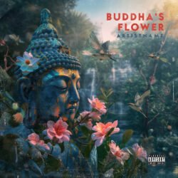 Buddha's flower album cover art - for Ambient, Chillout Music - style Photographic, Surrealist - in Blue, Green Color