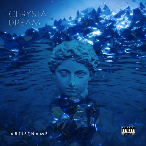 Crystal Dream album cover art - for Ambient, Darkwave Music - style Abstract, Conceptual Art - in Blue, Black Color