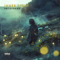 Inner Light album cover art design - for Ambient, Dark Pop Music - Cinematic Style, Digital Painting Style - in Green, Yellow Color