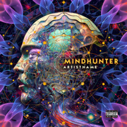 Mindhunter psychedelic cover art design - for Electronic, Psytrance Music - Digital Painting, Psychedelic Art Style - in Purple, Blue Color