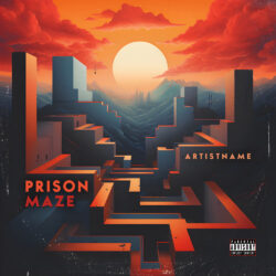 Prison Maze premade cover art design - for Synthwave Style, Dark Synth Music - 3D Render, Digital Art Style - in Orange, Red Color