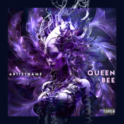 Queen Bee album cover art design - for Dark Pop, Electropop Music - Digital Art, Dark Fantasy Style - in Purple, Black Color
