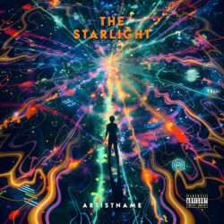Starlight album cover art design - for Electronic, Synth-Pop Music - Digital Art, Sci-Fi Style Style - in Blue, Orange Color