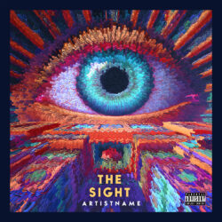 The Sight album cover art design - for EDM, Electronic Music - 3D Render, Abstract Style - in Blue, Orange Color