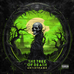 Tree of death metal cover art design - for Death Metal, Black Metal Music - Dark Fantasy, Digital Painting Style - in Green, Black Color