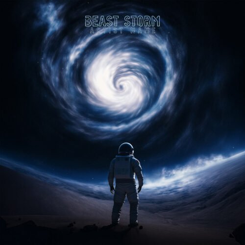 Beast storm cover art design - for Ambient, Dark Ambient Music - style Cinematic Style, Conceptual Art - in Blue, Black Color